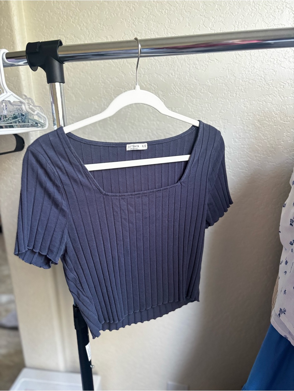 Cotton On Ribbed Square-Neck Crop Top in Charcoal